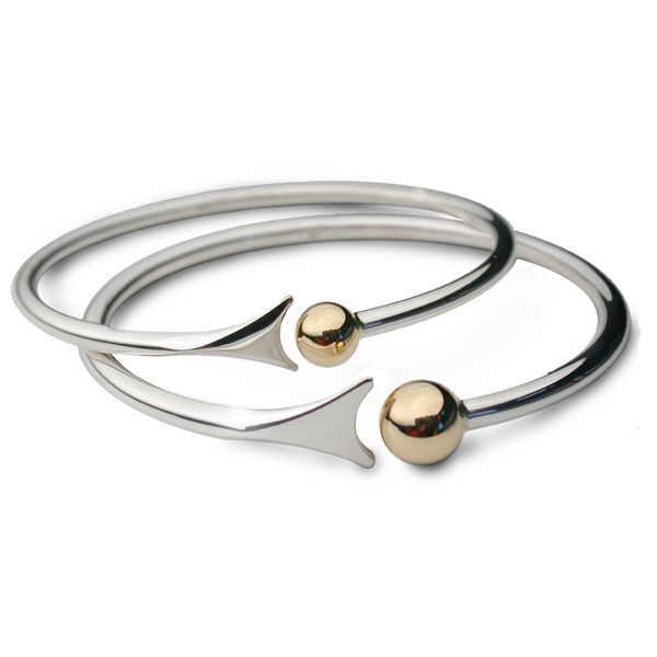 Silver & 9ct gold bead fishtail bangle Bangle Church House