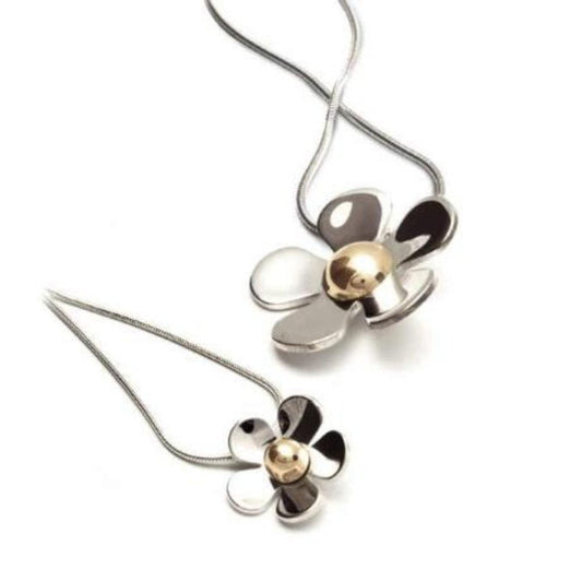 Silver & 9ct gold bead small daisy pendant Pendant Church House