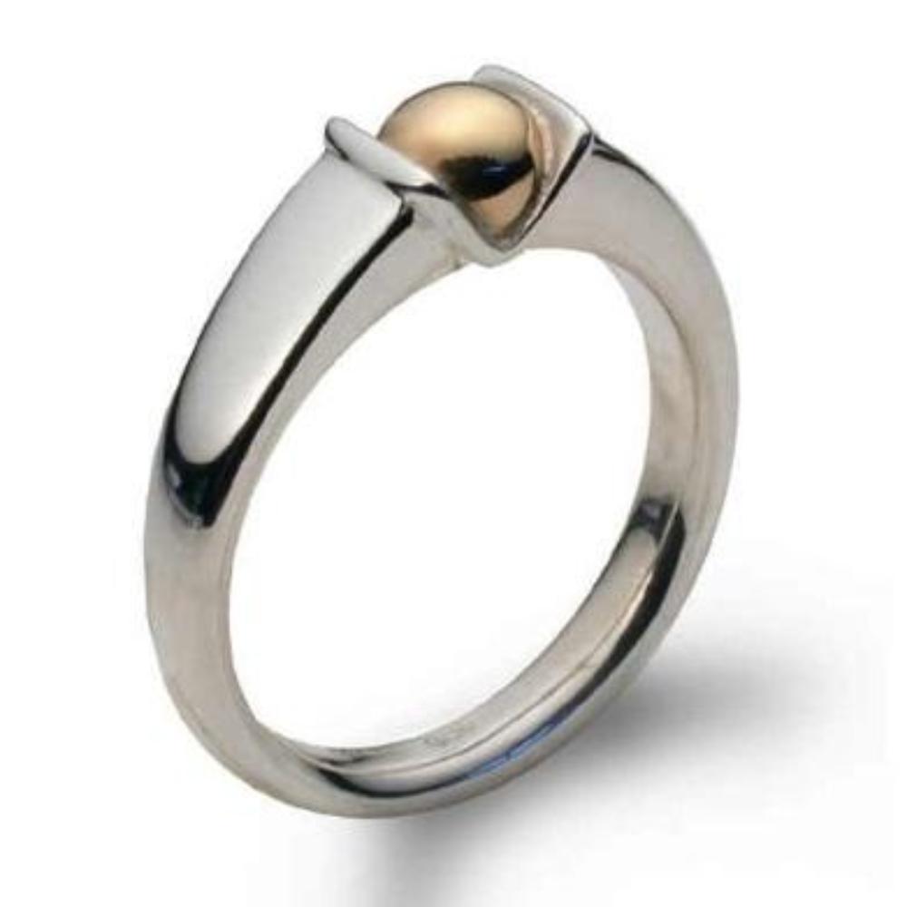 Silver & 9ct gold bead V ring Ring Church House