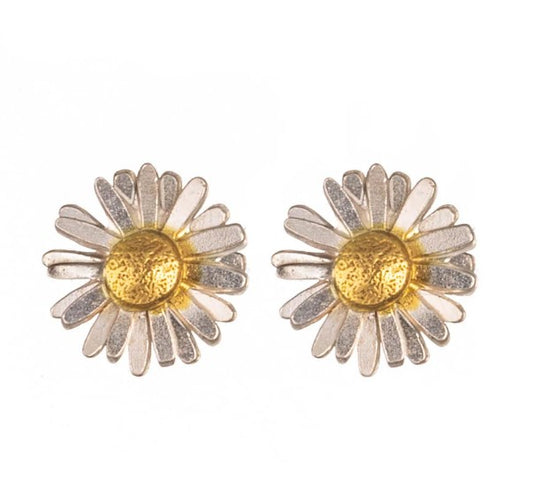 Tiny Daisy Stud Earrings in Sterling Silver and Gold Earrings Amanda Coleman
