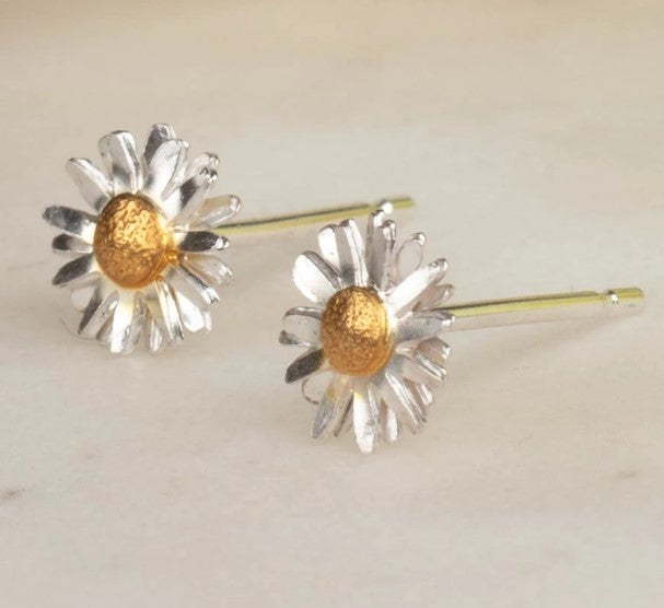Tiny Daisy Stud Earrings in Sterling Silver and Gold Earrings Amanda Coleman