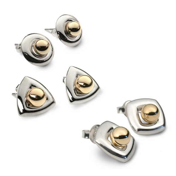 Silver and 9ct gold bead 2 part stud earrings Earrings Church House