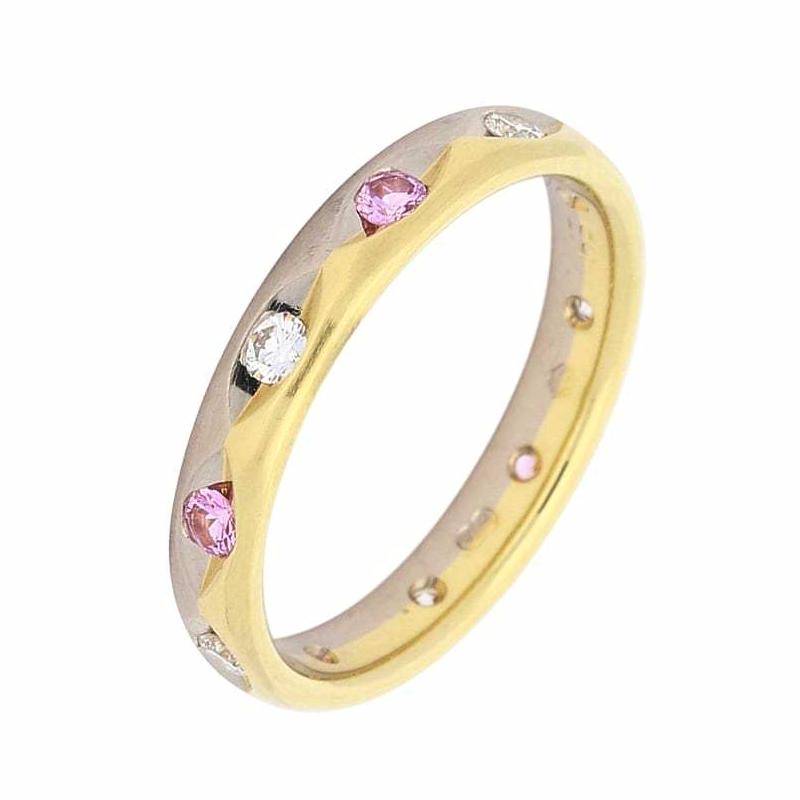 18ct yellow and white gold full set diamond and pink sapphire ring. Ring Furrer Jacot