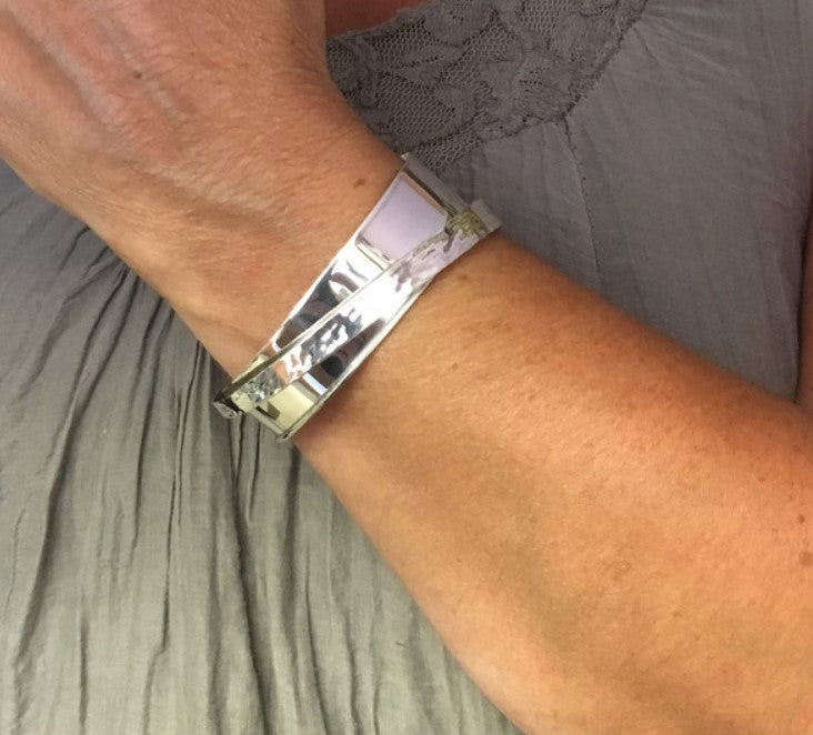 Silver Cuff Bangle with Hammered Band Detail Bangles Cavendish French