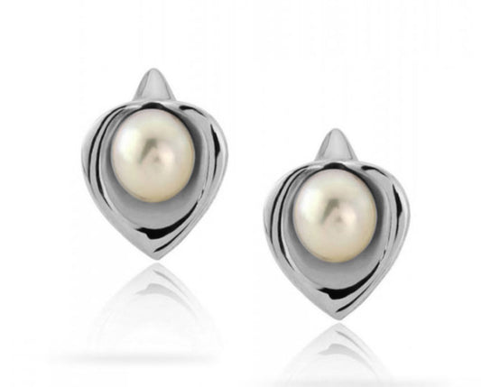 Amanda Cox Silver medium white pearl calla lily stud earrings Earrings Amanda Cox