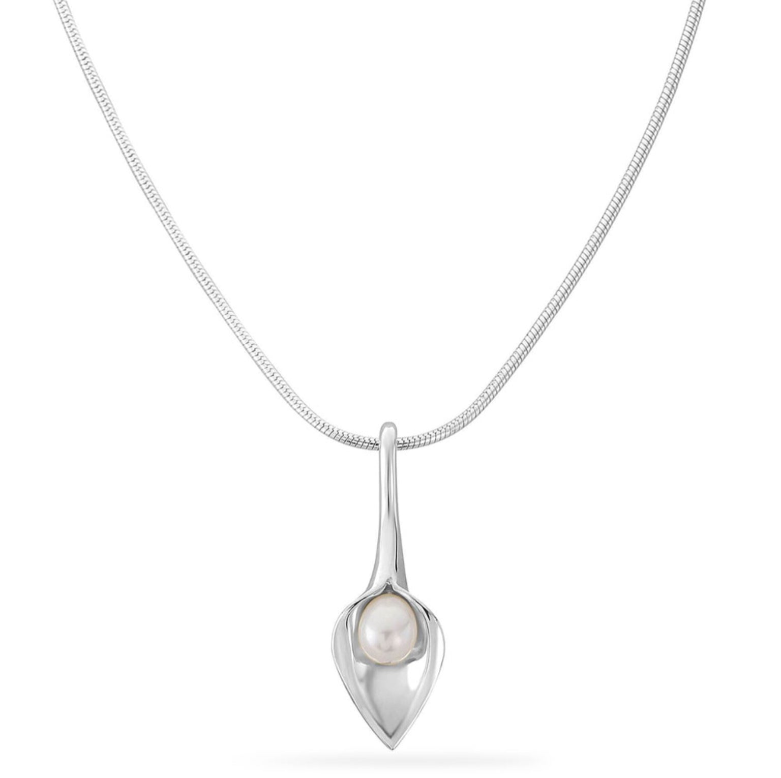 Amanda Cox Silver small white pearl short calla lily pendant Pendant Amanda Cox