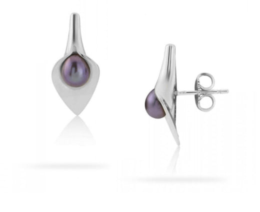 Amanda Cox Silver peacock black pearl calla lily stud earrings Earrings Amanda Cox
