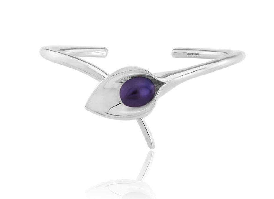 Amanda Cox Silver medium black pearl calla lily bangle Bangle Amanda Cox