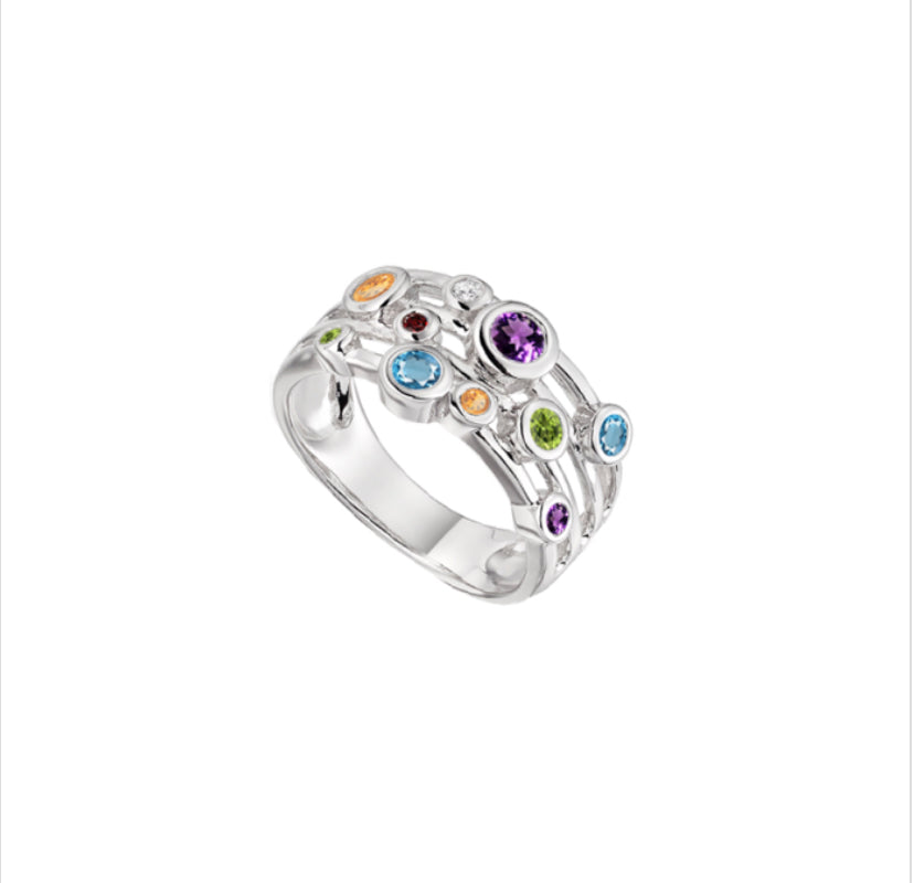 Silver & coloured cubic zirconia bubble ring  Rock Lobster Jewellery