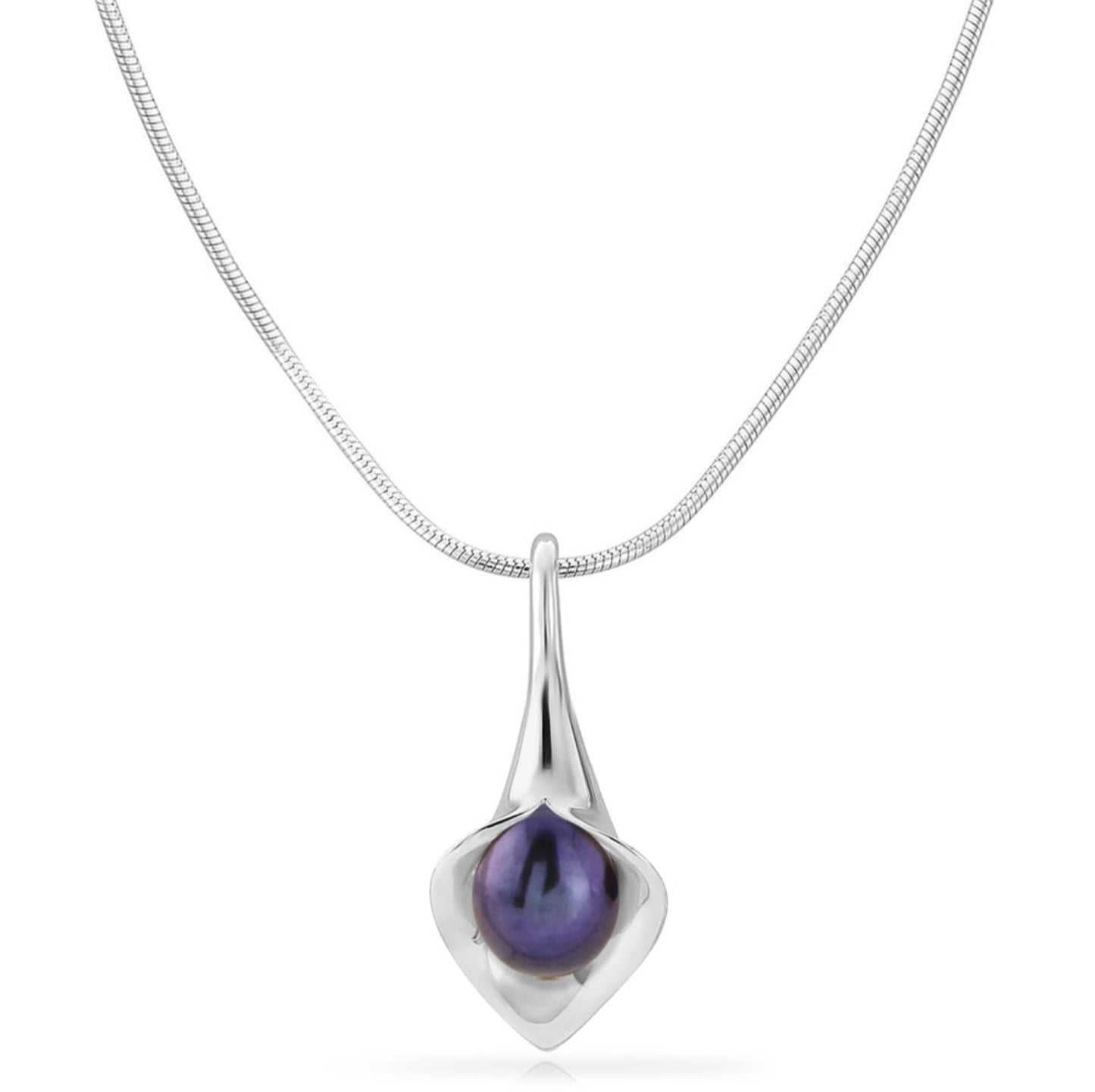 Amanda Cox Silver medium peacock pearl short calla lily pendant Neckwear Amanda Cox