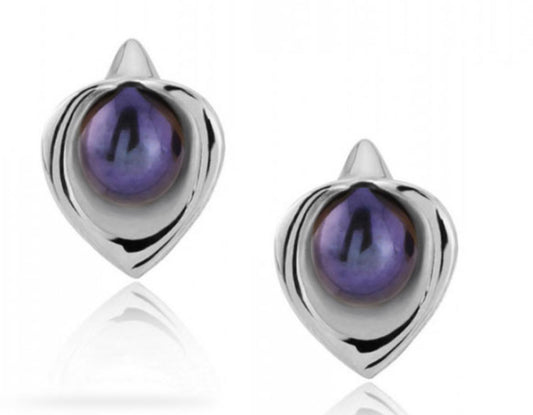 Amanda Cox Silver medium peacock pearl calla lily stud earrings Earrings Amanda Cox