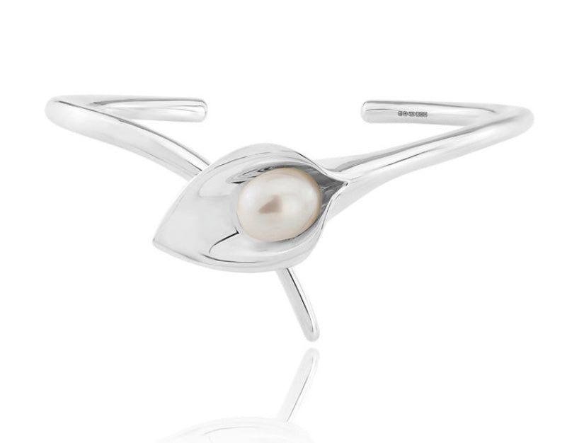 Amanda Cox Silver medium white pearl calla lily bangle Bangle Amanda Cox