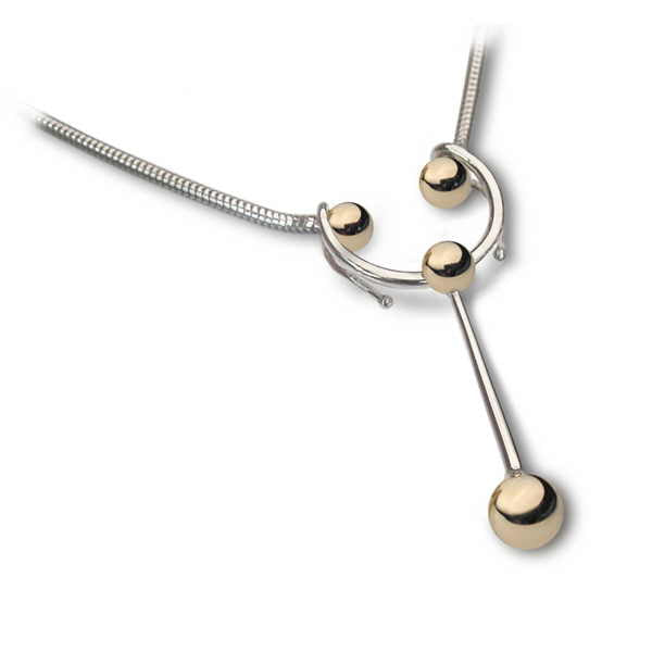 Silver & 9ct gold bead crescent necklace Necklace Church House