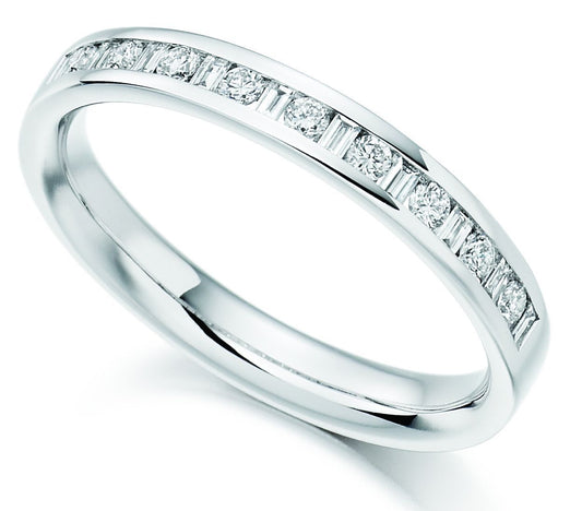 Platinum brilliant/baguette Certified Diamond half eternity ring Ring Gemex