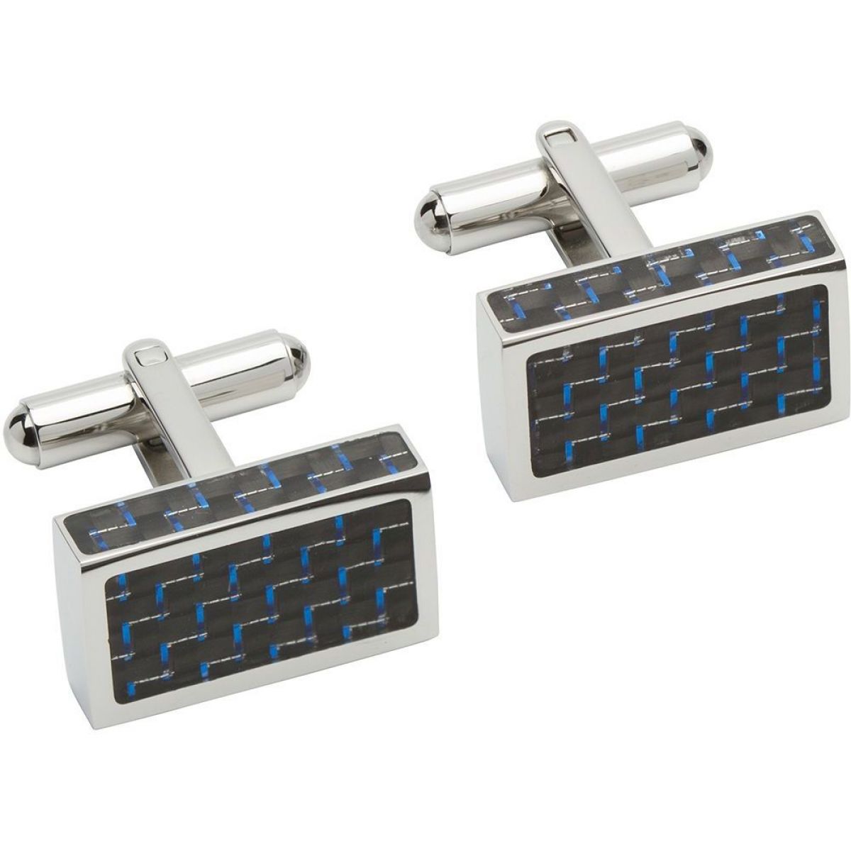 Steel rectangle cufflinks with blue carbon fibre inlay Cufflinks Rock Lobster Jewellery