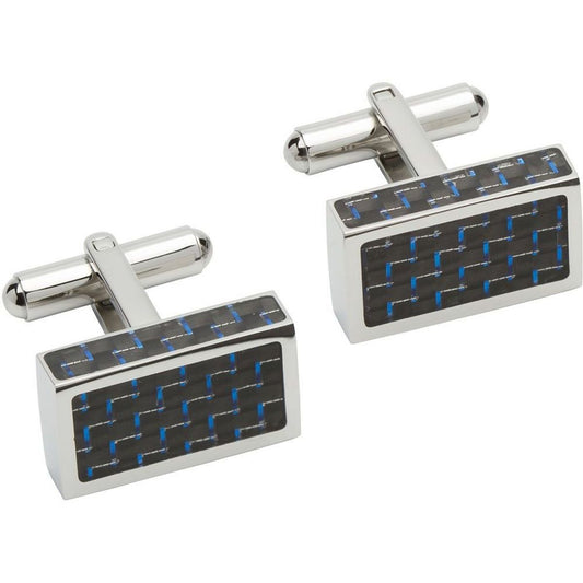 Steel rectangle cufflinks with blue carbon fibre inlay Cufflinks Rock Lobster Jewellery