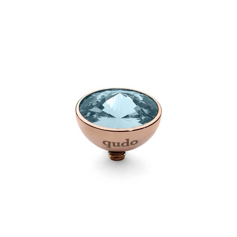 Qudo Rose gold aquamarine swarovski 11.5mm bottone ring top 627898 Ring Topper Qudo Composable Rings