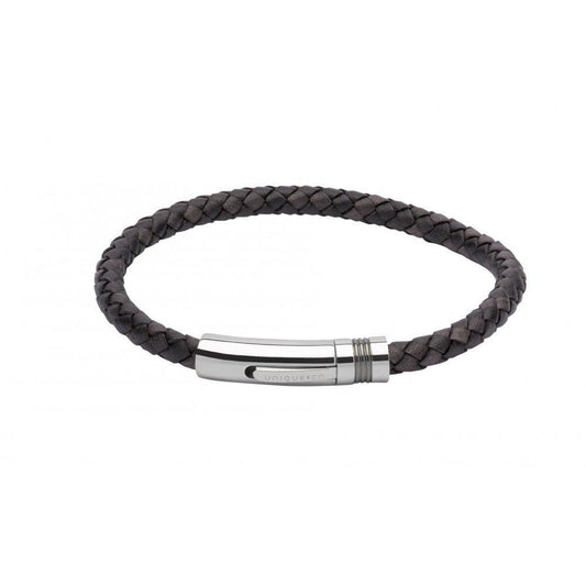 Antique black plaited leather bracelet with a ridged section steel clasp Bracelet Unique   