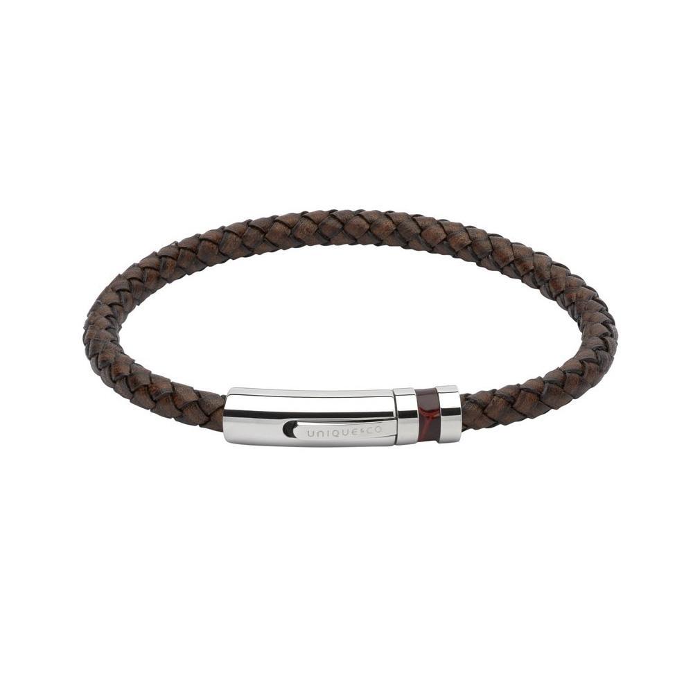 Antique Brown plaited leather bracelet with a brown inlaid steel clasp Bracelet Unique 21cm