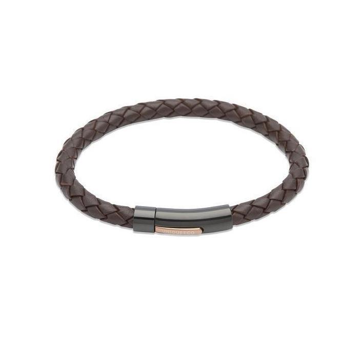 Black steel and Brown plaited leather bracelet Bracelet Unique