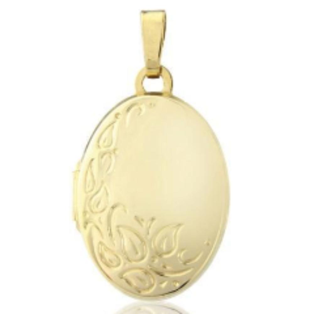 9ct yellow gold patterned oval locket & chain Pendant Stubbs