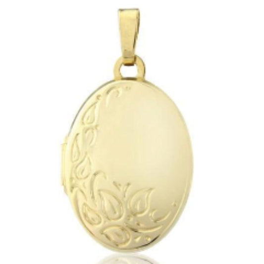 9ct yellow gold patterned oval locket & chain Pendant Stubbs