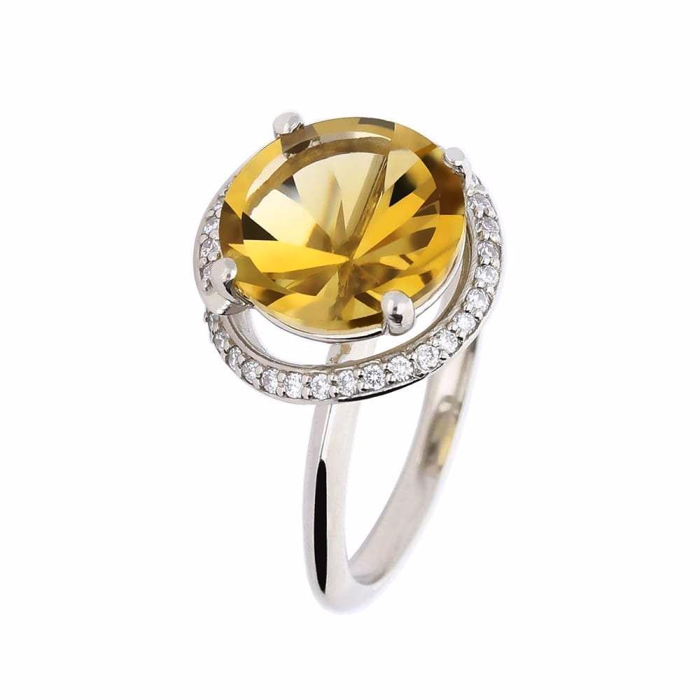 Palladium ring set with a 3.83ct Citrine and diamonds Ring Rock Lobster