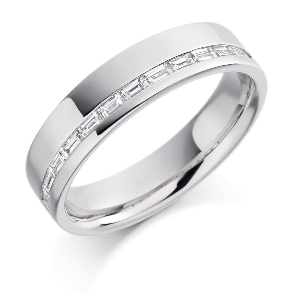 Diamond offset baguette 1/2 eternity band Ring Gemex platinum*