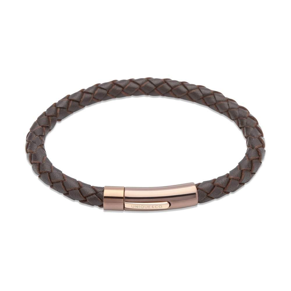Rose gold steel with brown leather bracelet Bracelet Unique