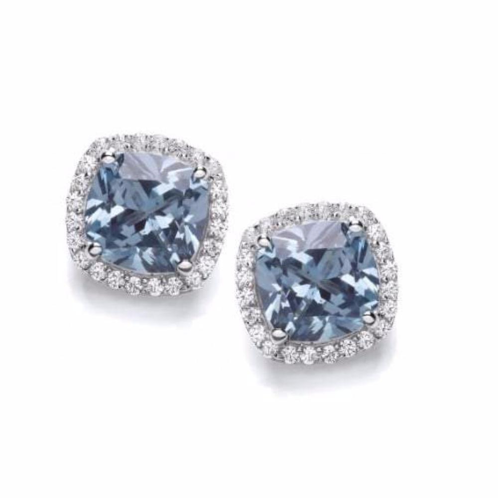 Silver and aqua cubic zirconia square halo stud earrings Earrings Rock Lobster Jewellery
