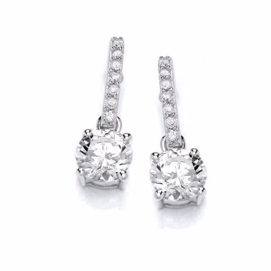 Silver cubics zirconia round solitaire drop earrings Earrings Cavendish French   