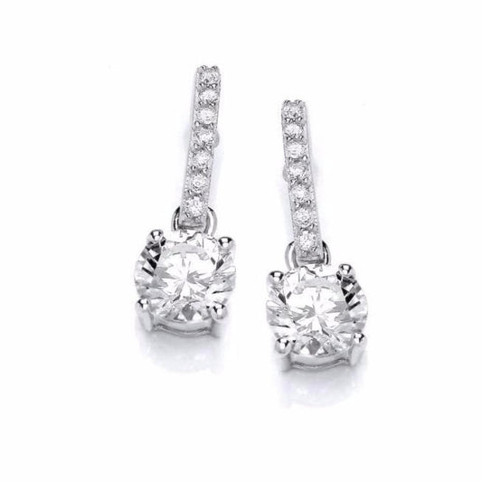 Silver cubics zirconia round solitaire drop earrings Earrings Cavendish French