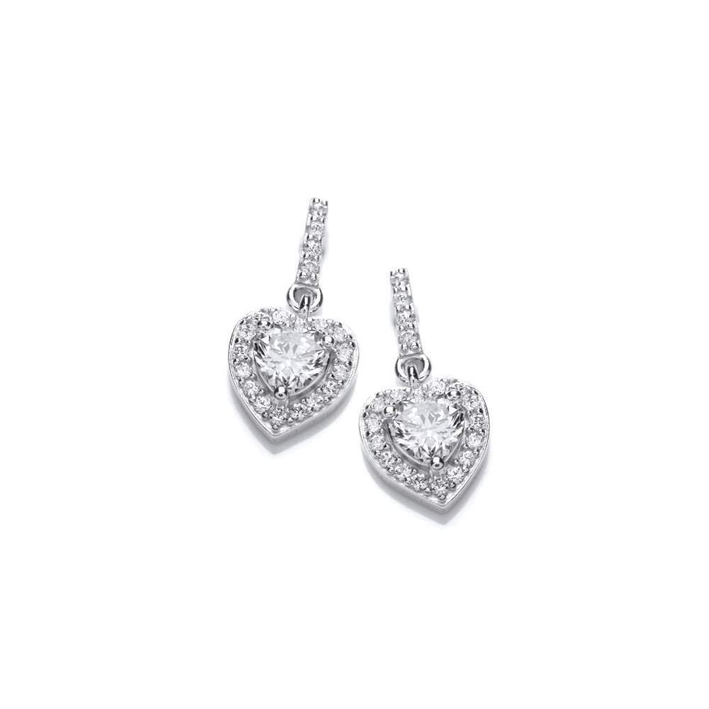 Silver heart drop earrings set with cubic zirconia Earrings Cavendish French