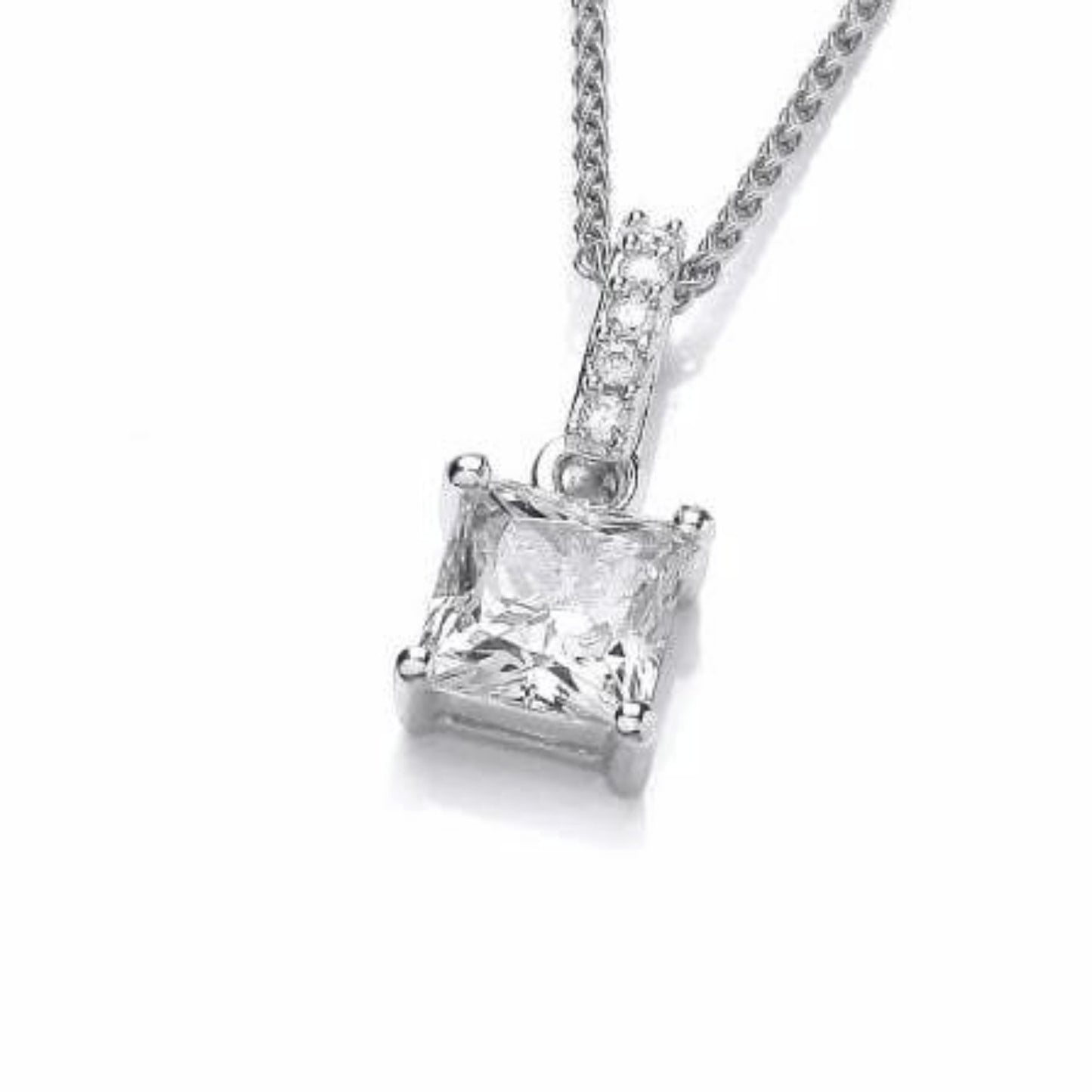 Silver square claw set drop pendant set with cubic zirconia Pendant Cavendish French