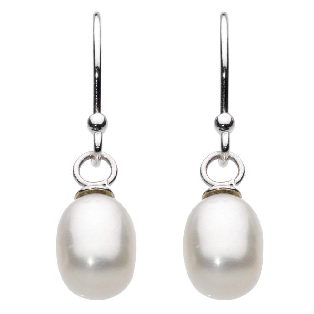 Silver white pearl hook earrings Earrings DEW