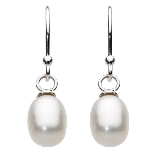 Silver white pearl hook earrings Earrings DEW