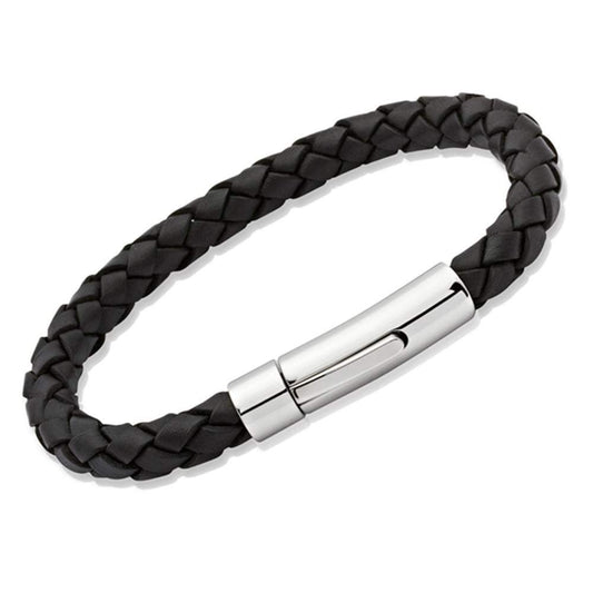 Steel black plaited leather bracelet Bracelet Unique