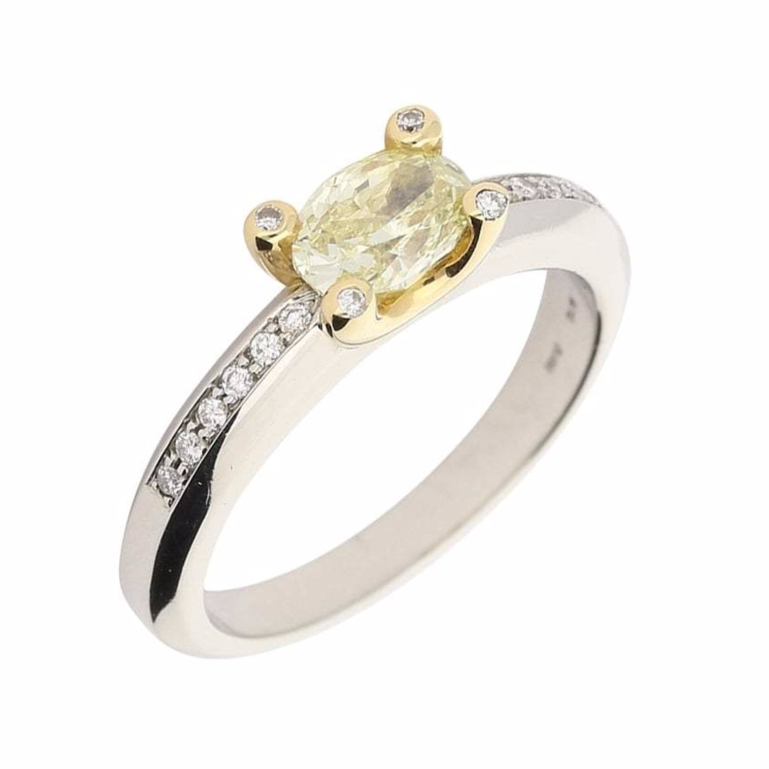Platinum/Gold Oval yellow 0.65ct Natural Diamond ring. Ring Krieger Fine Jewellery