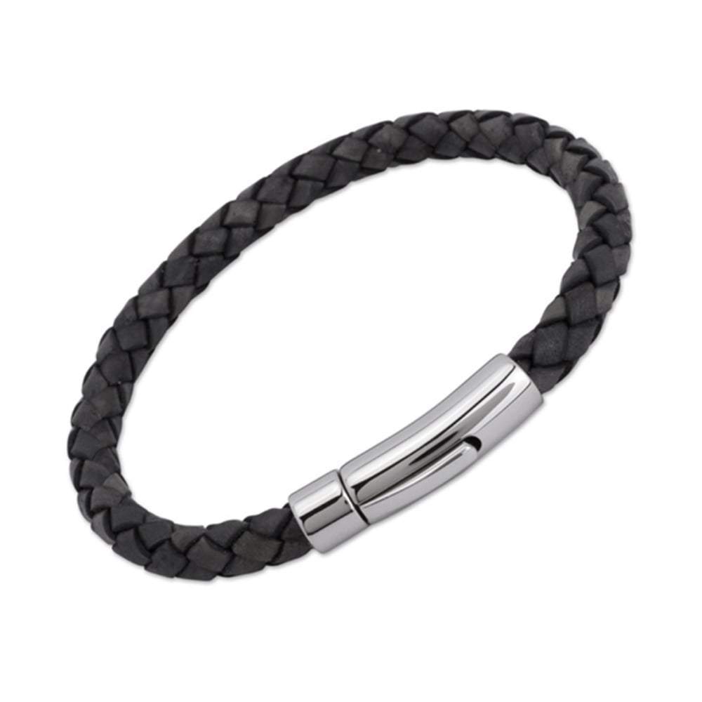 Steel Antique black plaited leather bracelet Bracelet Unique