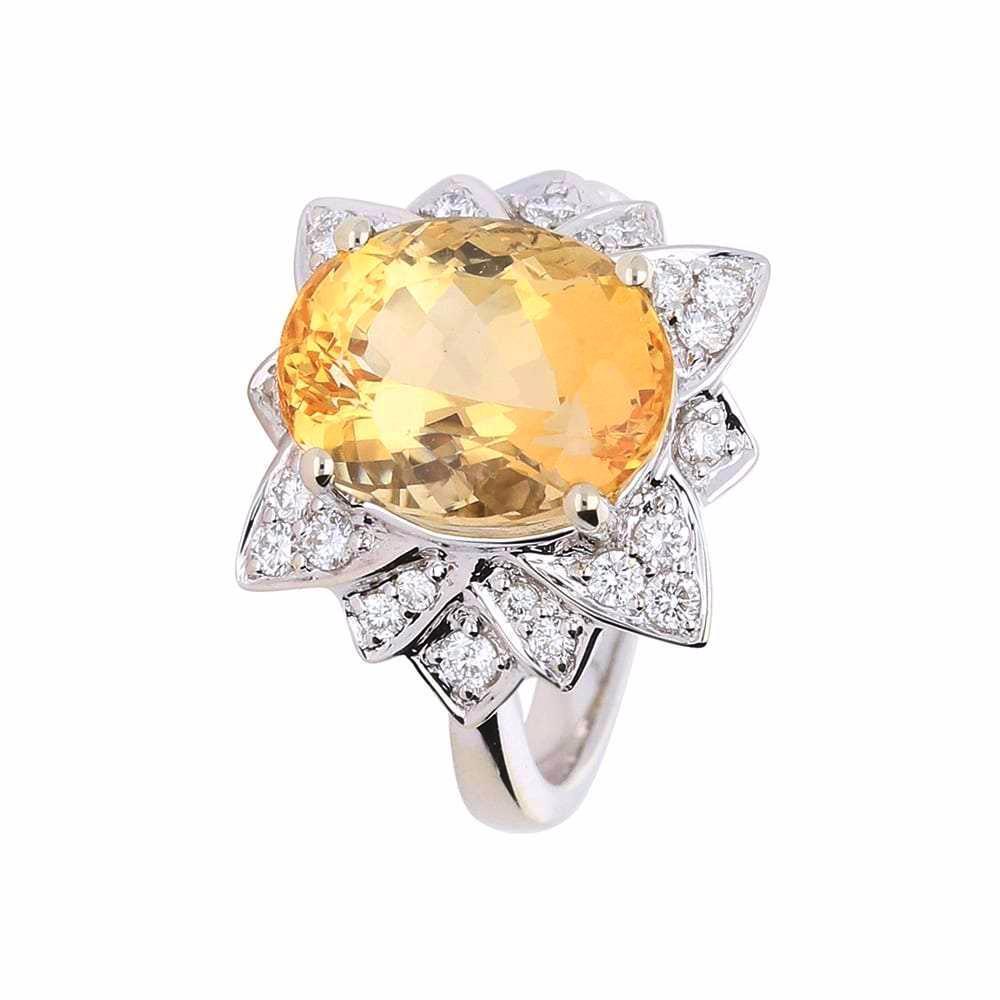 White gold imperial topaz ring set with a floral diamond surround Ring Rock Lobster