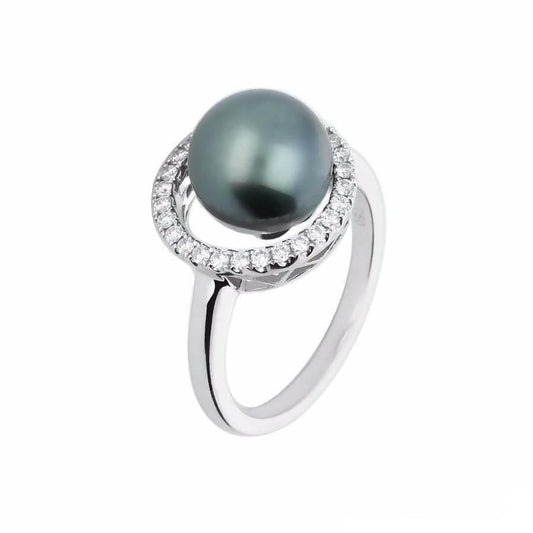 White gold tahitian pearl and diamond halo ring Ring Rock Lobster   