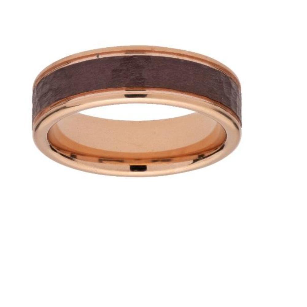 Rose gold and brown hammered plated steel ring size Q Ring Unique