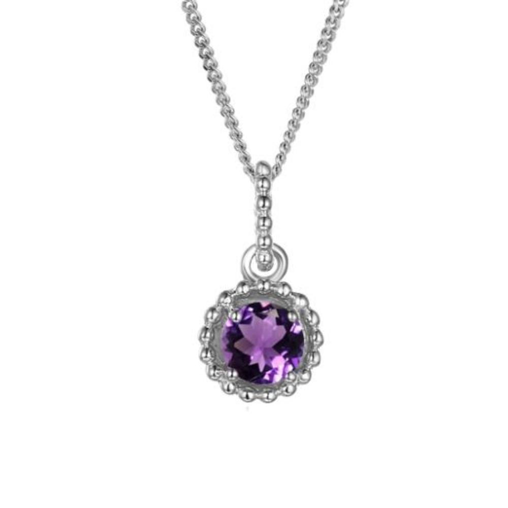 Amethyst Silver Pendant - Feb Birthstone Earrings Amore   