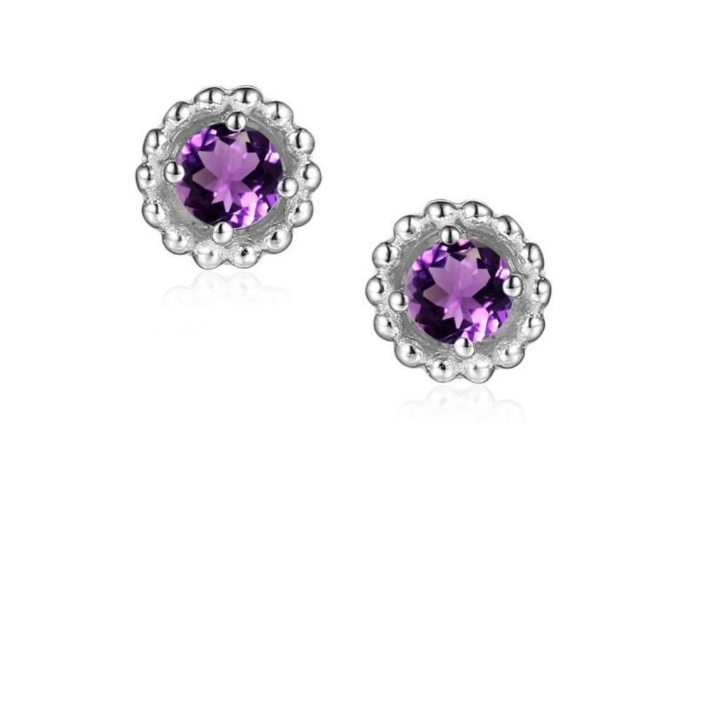 Amethyst Silver Birthstone Earrings - Feb Earrings Amore   