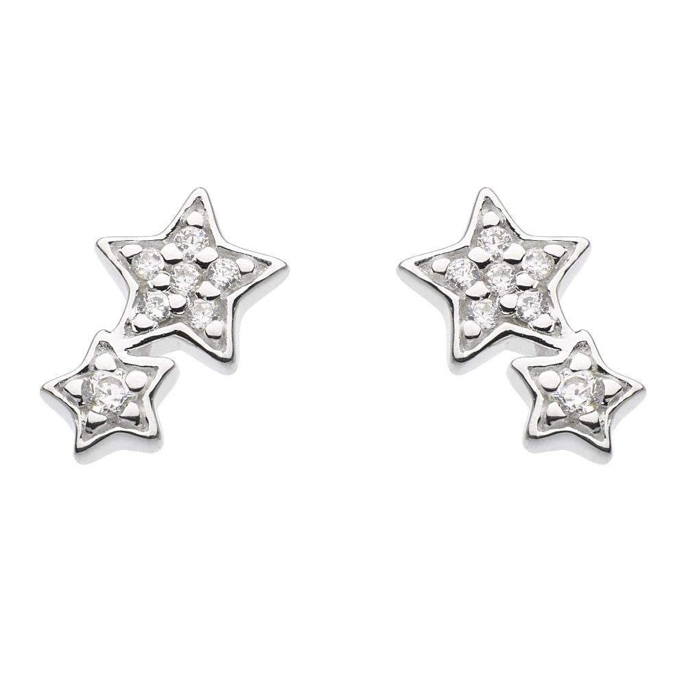 Silver and cubic zirconia double star stud earrings Earrings DEW   