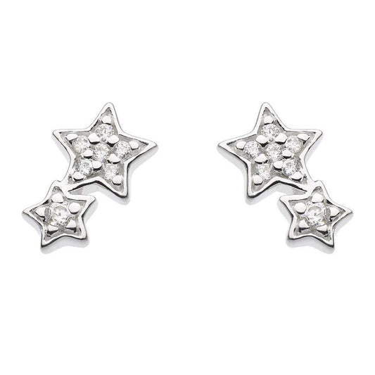 Silver and cubic zirconia double star stud earrings Earrings DEW   