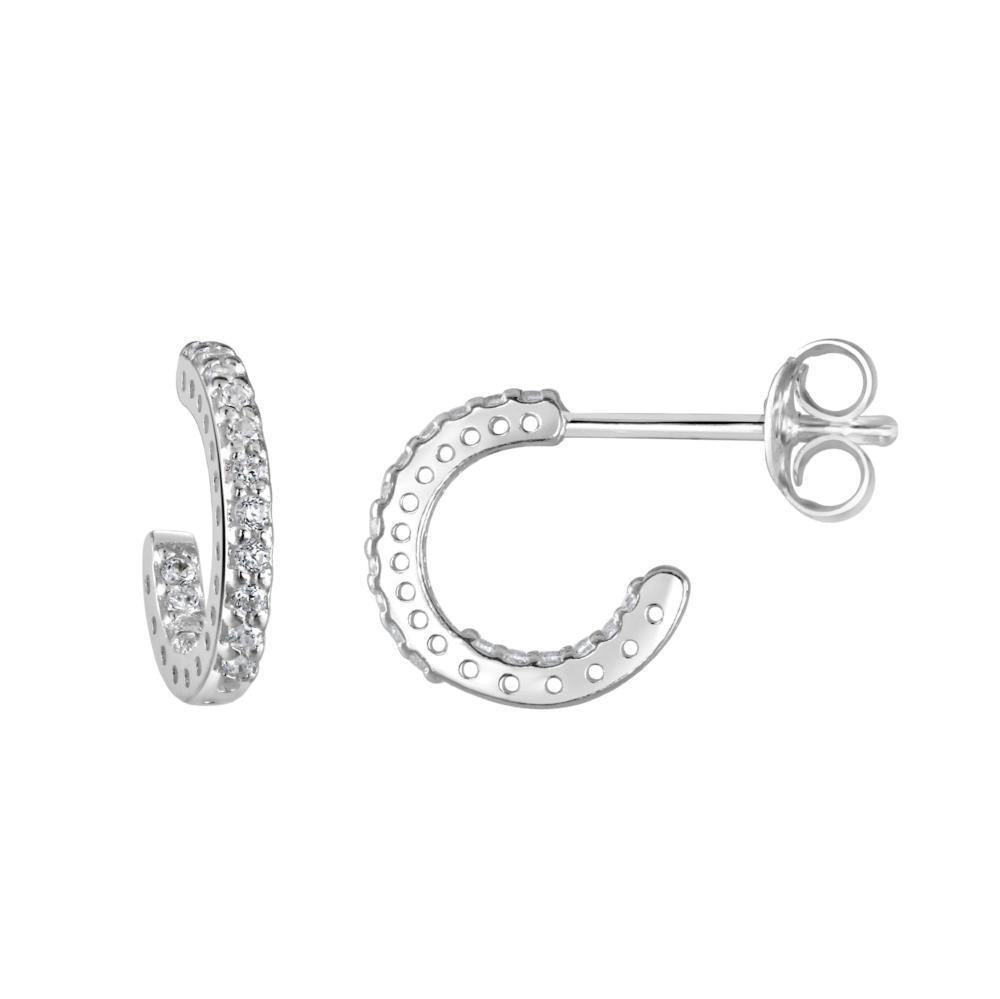 Silver and cubic zirconia small half hoop stud earrings Earrings DEW