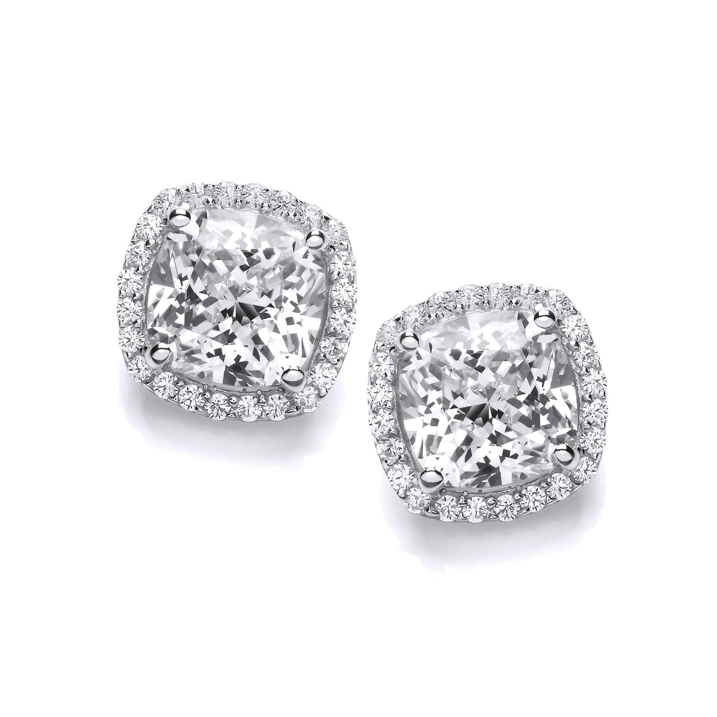 Silver and cubic zirconia square halo stud earrings Earrings Cavendish French