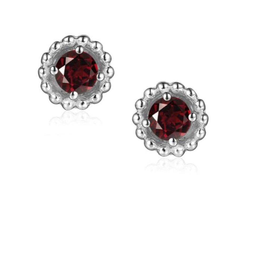 Garnet Silver Birthstone Earrings - Jan Earrings Amore