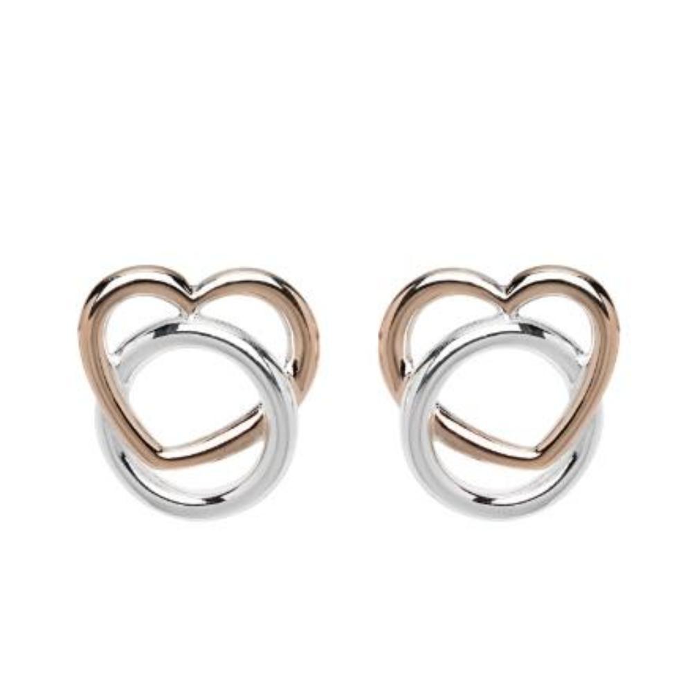 Silver and rose gold heart and hoop stud earrings Earrings Unique